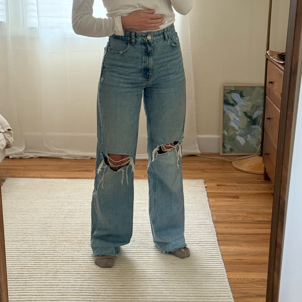 Women's Zara Distressed wide leg Blue Jeans
